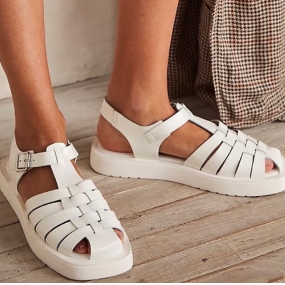 Free People Finn Fisherman Platform Italian Leather Sandals in Black Size 38